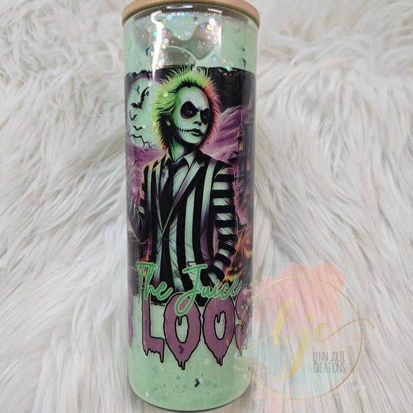 Halloween Beetlejuice inspired snowglobe tumbler