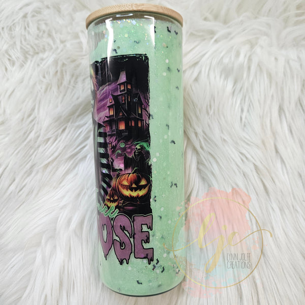 Halloween Beetlejuice inspired snowglobe tumbler